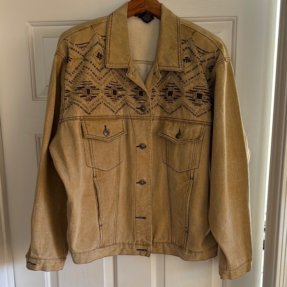 Carole‎ Little Sport Women’s Cotton/Denim Beaded Jacket SZ 12 MINT